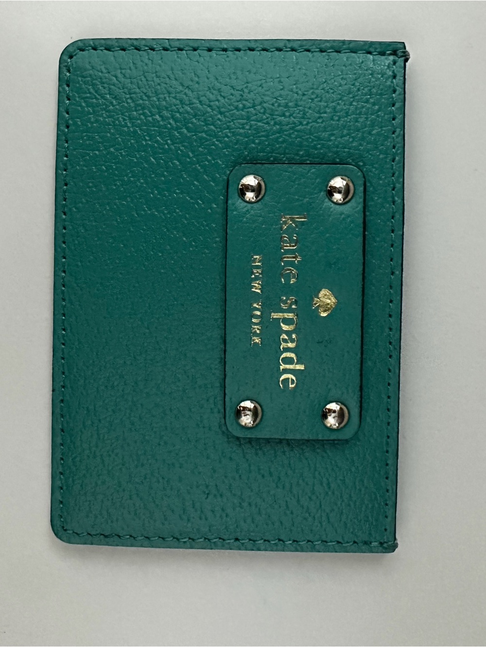 kate spade Teal Pebbled Leather Card & Key Holder with Gold Logo